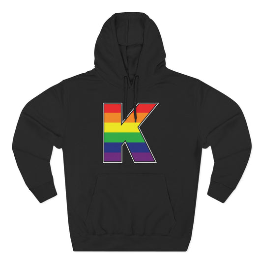 KNDLA "K" Pride Flag Fleece Hoodie - Cozy & Stylish Black Sweatshirt