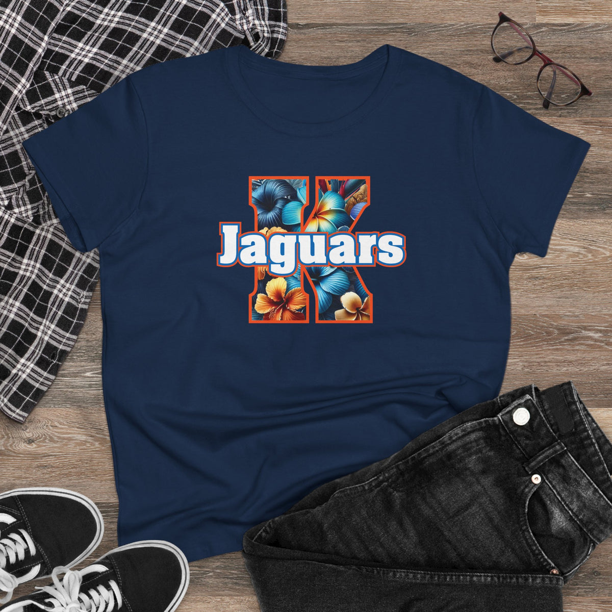 Floral Orange KNDLA Jaguars Women's Cotton Tee - D2